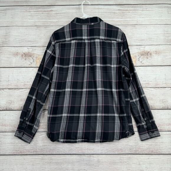 The North Face Plaid Button Down‎ Flannel Shirt Men's Size M Gray/Black/Purple - Picture 2 of 7